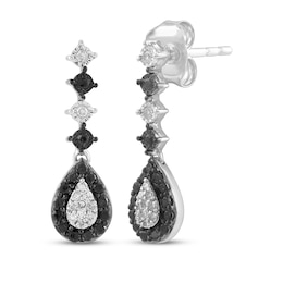 Black & White Diamond Teardrop Dangle Earrings 1/4 ct tw Sterling Silver