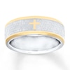 Thumbnail Image 1 of Men's Cross Wedding Band Stainless Steel/Yellow Ion-Plating 8mm