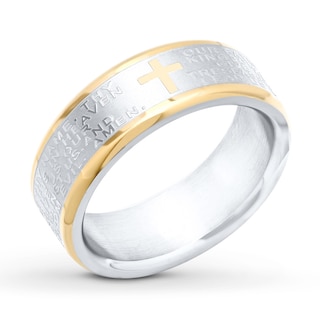 Men's Cross Wedding Band Stainless Steel/Yellow Ion-Plating 8mm | Kay