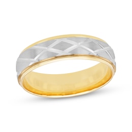 Men's Diamond-Cut Geometric Wedding Band 10K Two-Tone Gold