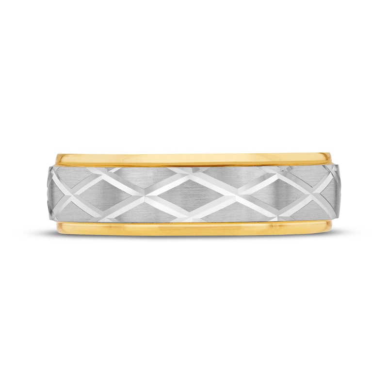 Men's Diamond-Cut Geometric Wedding Band 10K Two-Tone Gold