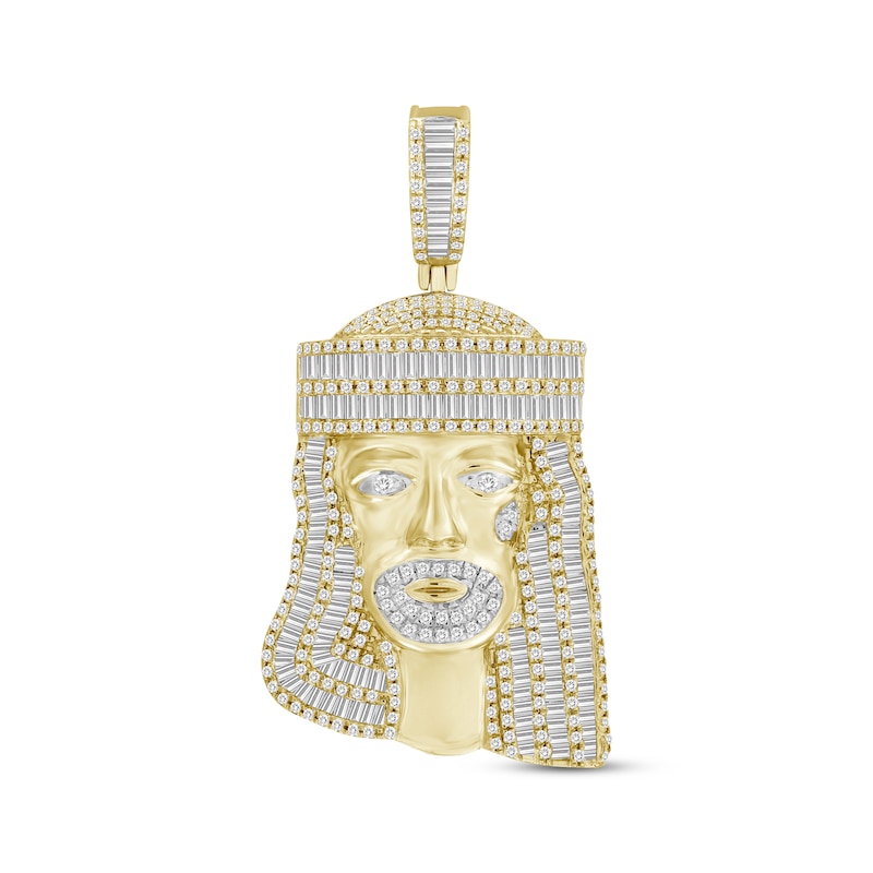 Main Image 1 of Men's Baguette & Round-Cut Diamond Jesus Charm 1-1/2 ct tw 10K Yellow Gold