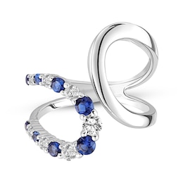 Blue & White Lab-Created Sapphire Deconstructed Curve Ring Sterling Silver