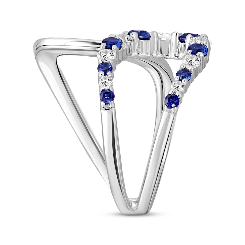 Main Image 2 of Blue & White Lab-Created Sapphire Deconstructed Curve Ring Sterling Silver