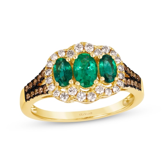 Le Vian Emerald Three-Stone Ring 3/8 ct tw Diamonds 14K Honey Gold