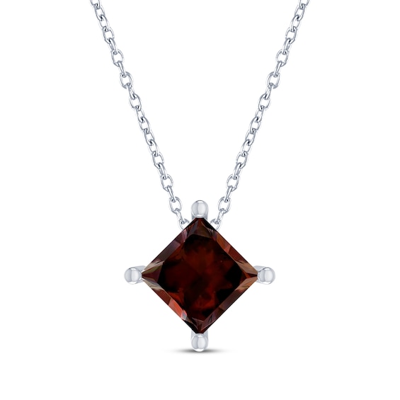 Square-Cut Garnet Solitaire Necklace Sterling Silver 18"