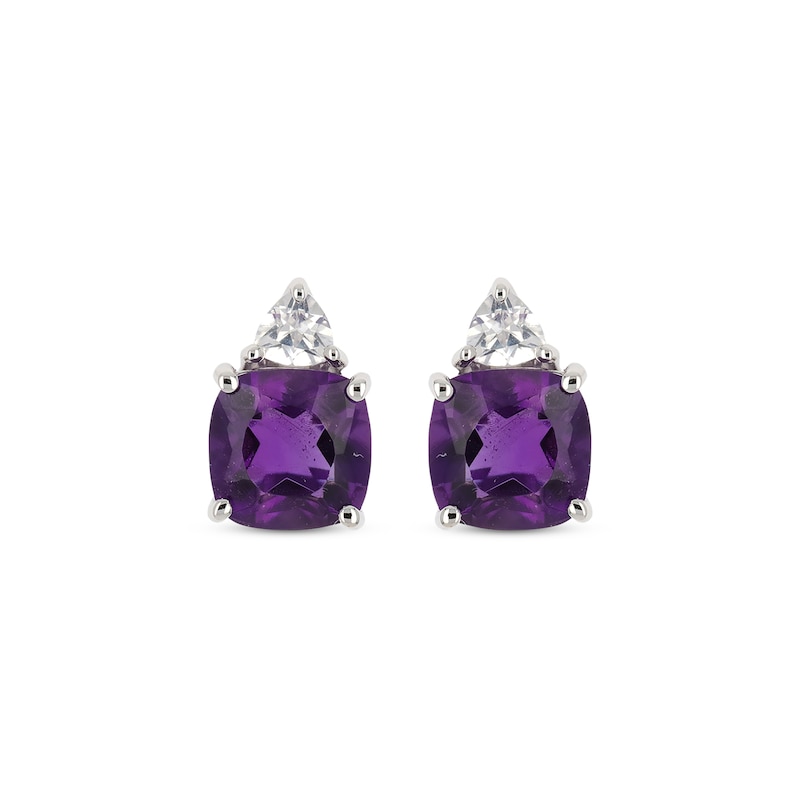 Cushion-Cut Amethyst & Trillion-Cut White Lab-Created Sapphire Stud ...