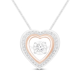 Unstoppable Love Diamond Double Heart Frame Necklace 1/5 ct tw 10K Two-Tone Gold 19&quot;