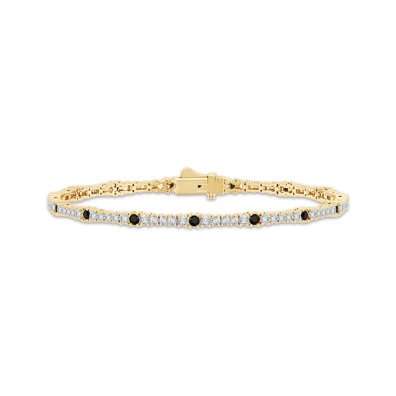 Main Image 1 of Black & White Diamond Station Bracelet 2-1/2 ct tw 10K Yellow Gold 7&quot;