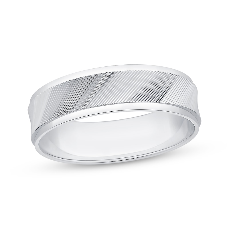 Main Image 1 of Men's Diagonal Groove Wedding Band 10K White Gold