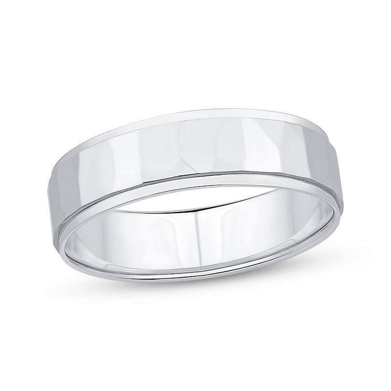 Men's Hammered Ring 10K White Gold