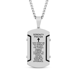 Serenity Prayer Dog Tag Necklace Stainless Steel & Black Ion Plating 24&quot;