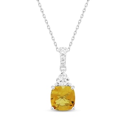 Cushion-Cut Citrine & White Lab-Created Sapphire Necklace Sterling Silver 18&quot;