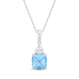 Cushion-Cut Swiss Blue Topaz & White Lab-Created Sapphire Necklace Sterling Silver 18&quot;