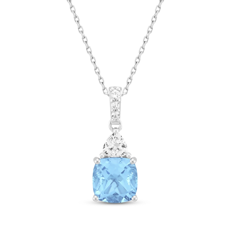 Main Image 1 of Cushion-Cut Swiss Blue Topaz & White Lab-Created Sapphire Necklace Sterling Silver 18&quot;