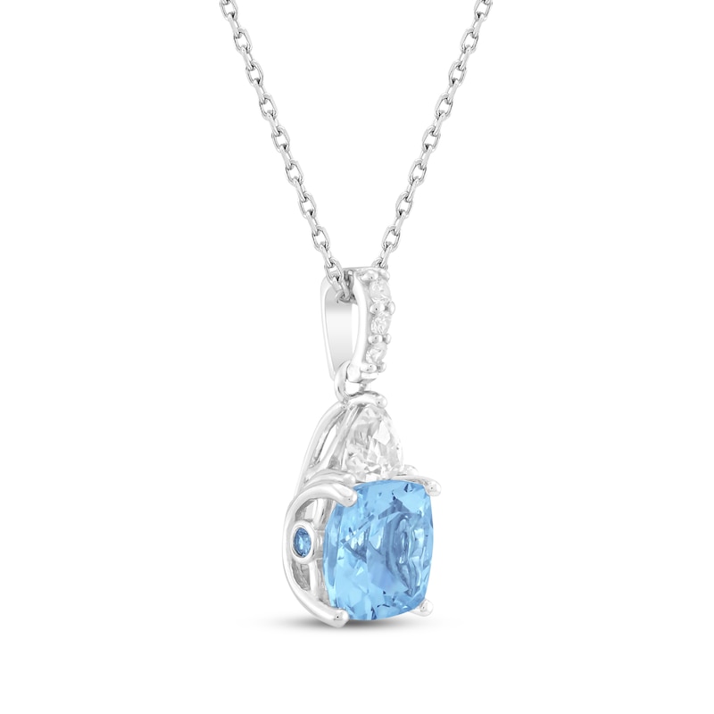 Main Image 2 of Cushion-Cut Swiss Blue Topaz & White Lab-Created Sapphire Necklace Sterling Silver 18&quot;