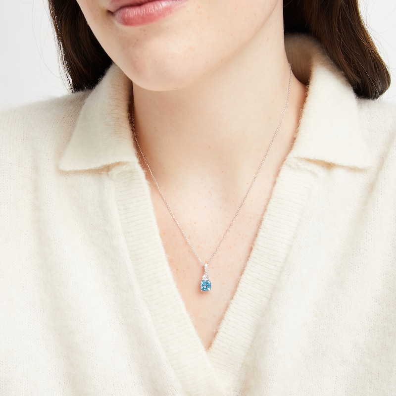 Main Image 3 of Cushion-Cut Swiss Blue Topaz & White Lab-Created Sapphire Necklace Sterling Silver 18&quot;