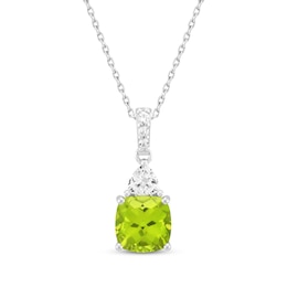 Cushion-Cut Peridot & White Lab-Created Sapphire Necklace Sterling Silver 18&quot;