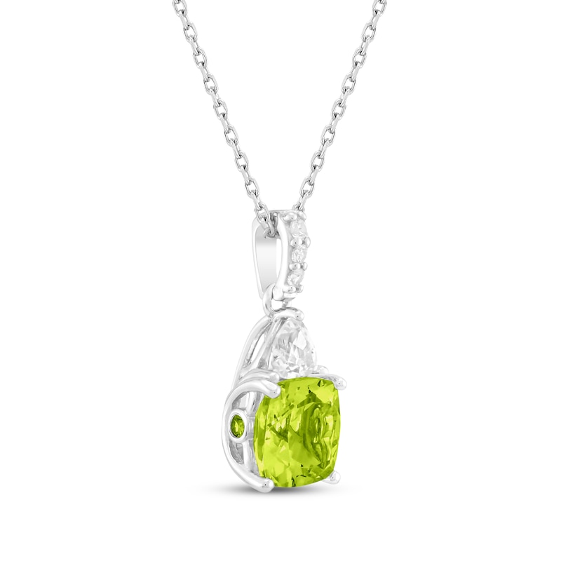 Main Image 2 of Cushion-Cut Peridot & White Lab-Created Sapphire Necklace Sterling Silver 18&quot;