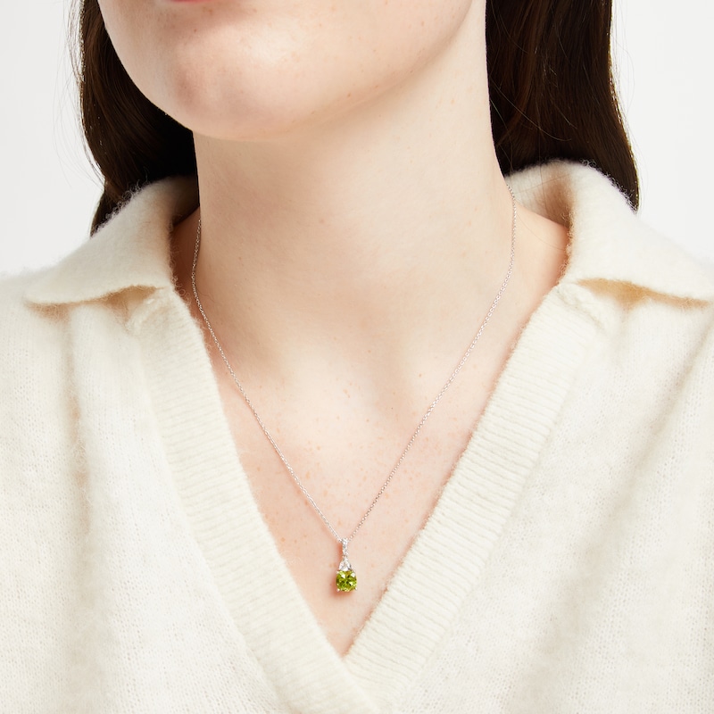 Main Image 3 of Cushion-Cut Peridot & White Lab-Created Sapphire Necklace Sterling Silver 18&quot;