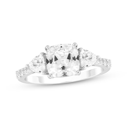 Cushion-Cut White Lab-Created Sapphire Ring Sterling Silver