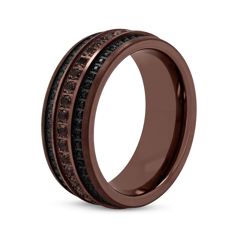 Main Image 2 of Now + Forever Men's Smoky Quartz & Black Sapphire Wedding Band Black & Brown Ion-Plated Tungsten Carbide 9mm