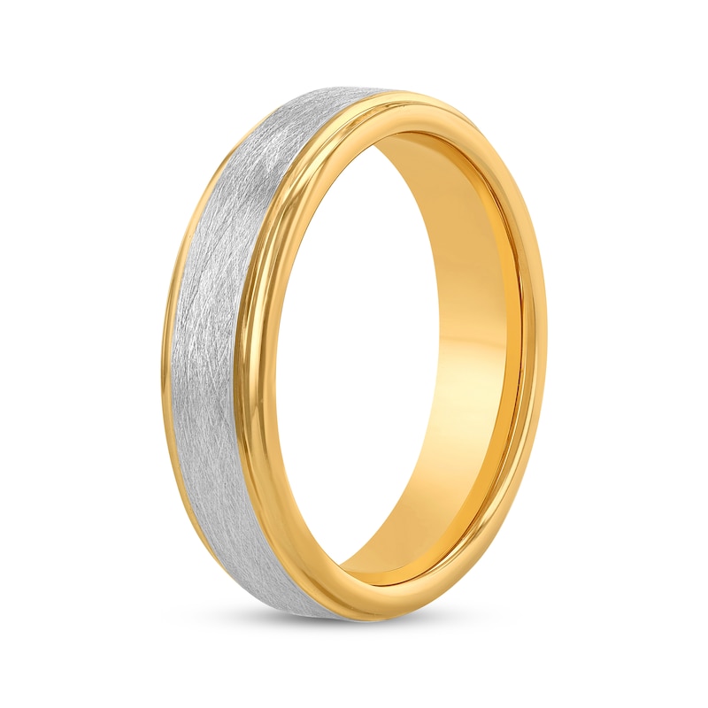 Men's Brushed Wedding Band Yellow Ion Plating & Tungsten Carbide 6mm