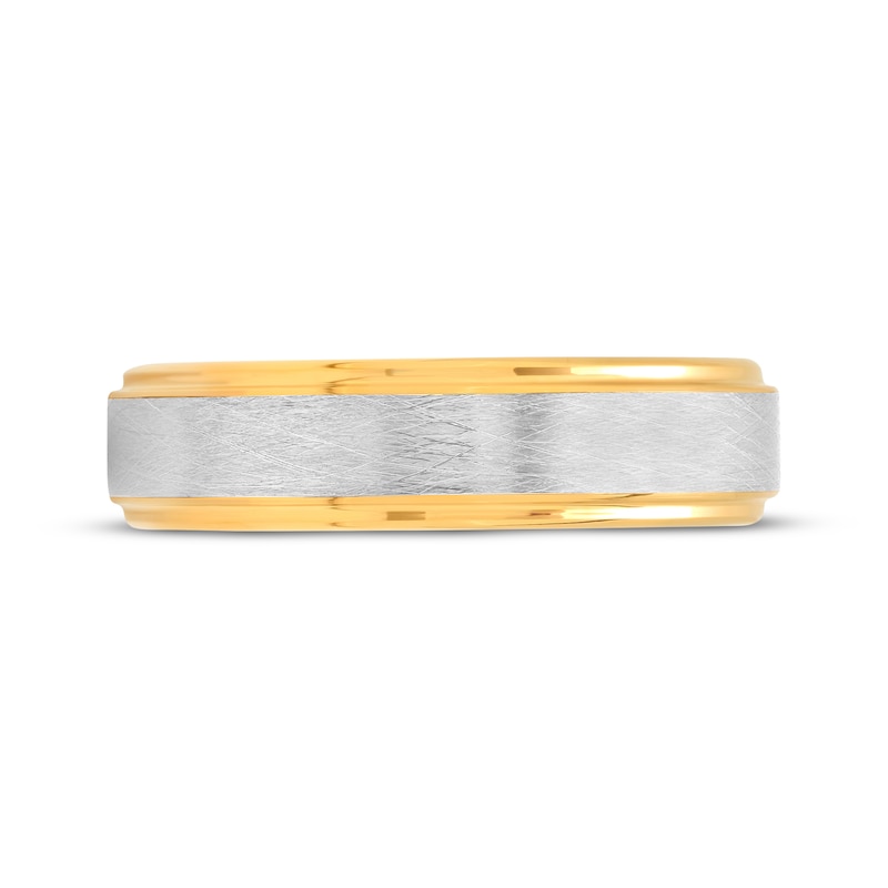 Men's Brushed Wedding Band Yellow Ion Plating & Tungsten Carbide 6mm