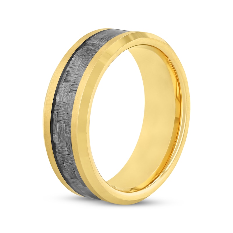 Men's Crosshatch Wedding Band Yellow Ion-Plated Tungsten Carbide & Carbon Fiber 8mm