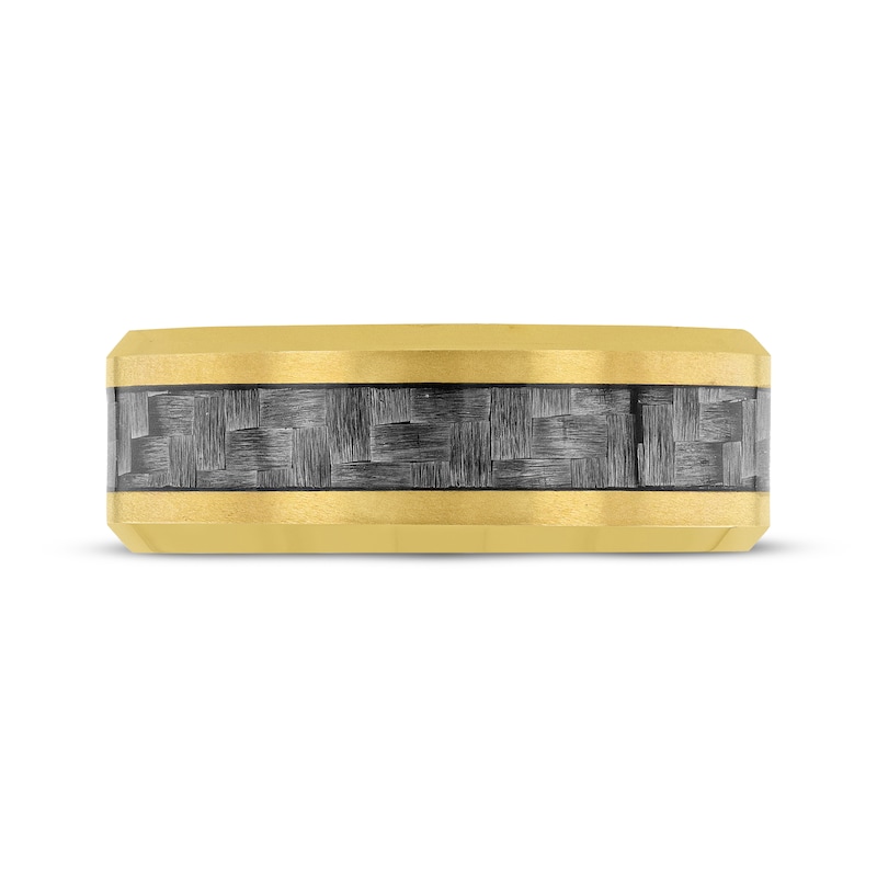 Men's Crosshatch Wedding Band Yellow Ion-Plated Tungsten Carbide & Carbon Fiber 8mm