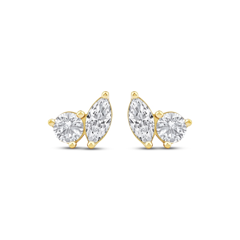 Main Image 2 of Toi et Moi Lab-Grown Diamond Round & Marquise-Cut Stud Earrings 1 ct tw 14K Yellow Gold