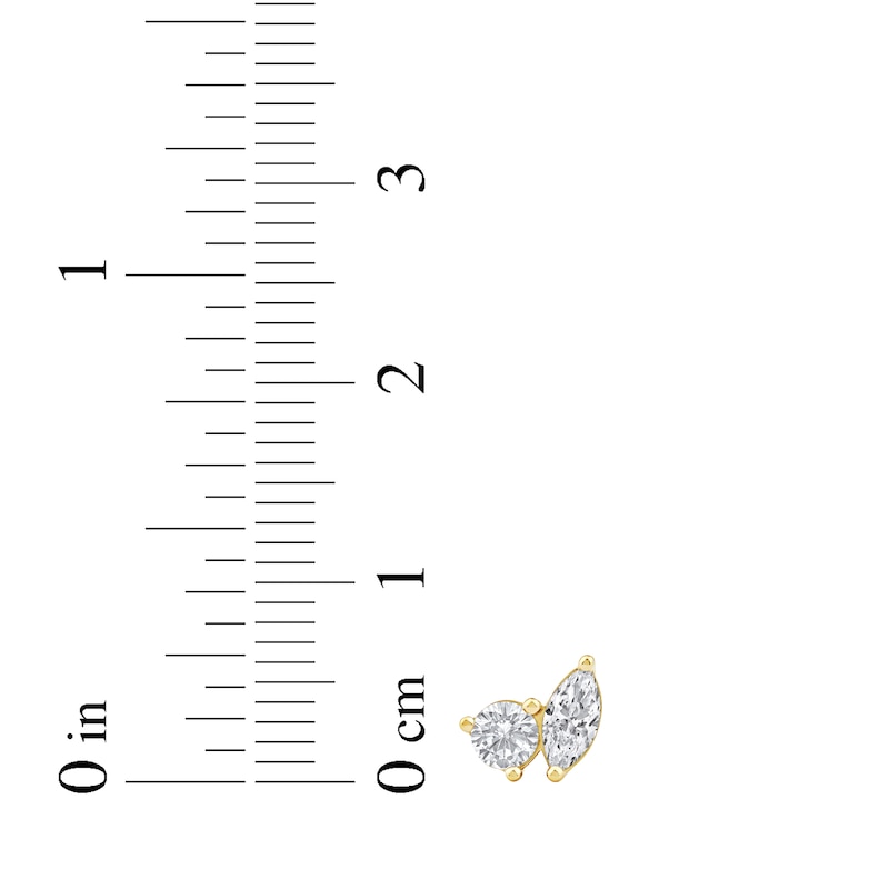 Main Image 4 of Toi et Moi Lab-Grown Diamond Round & Marquise-Cut Stud Earrings 1 ct tw 14K Yellow Gold