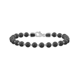 Men's Black Diamond Multi-Stone Bead Bracelet 2 ct tw Sterling Silver 8.5&quot;