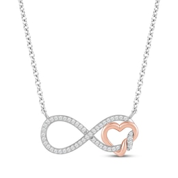 Hallmark Diamonds Infinity Heart Necklace 1/10 ct tw Sterling Silver & 10K Rose Gold 18&quot;