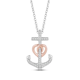 Hallmark Diamonds Anchor Necklace 1/10 ct tw Sterling Silver & 10K Rose Gold 18&quot;