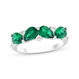 Pear-Shaped Lab-Created Emerald & White Lab-Created Sapphire Four-Stone Ring Sterling Silver