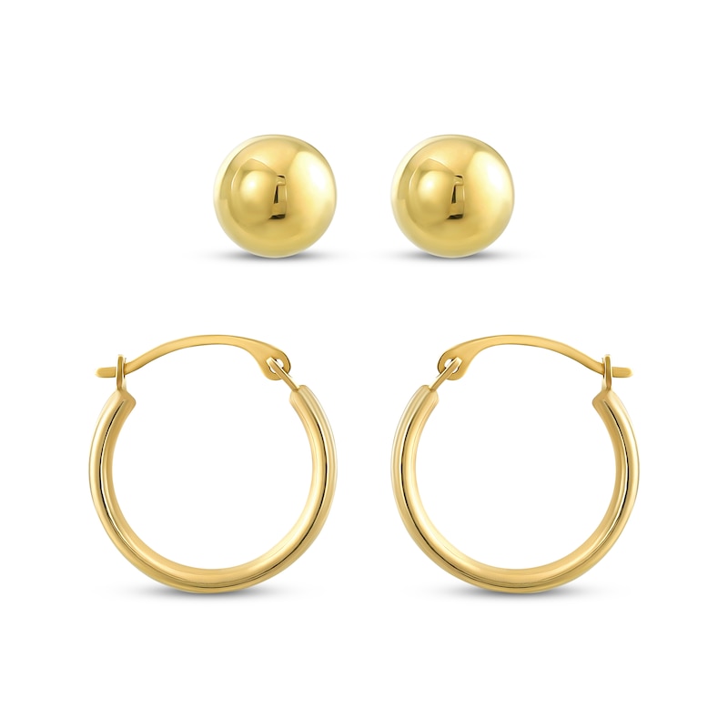 Main Image 2 of Hollow Ball Stud & Hoop Earrings Set 14K Yellow Gold