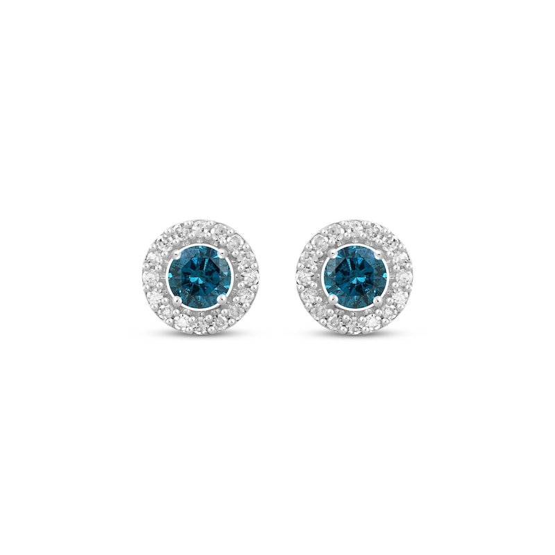 Main Image 2 of Blue & White Diamond Halo Stud Earrings 1/3 ct tw Sterling Silver