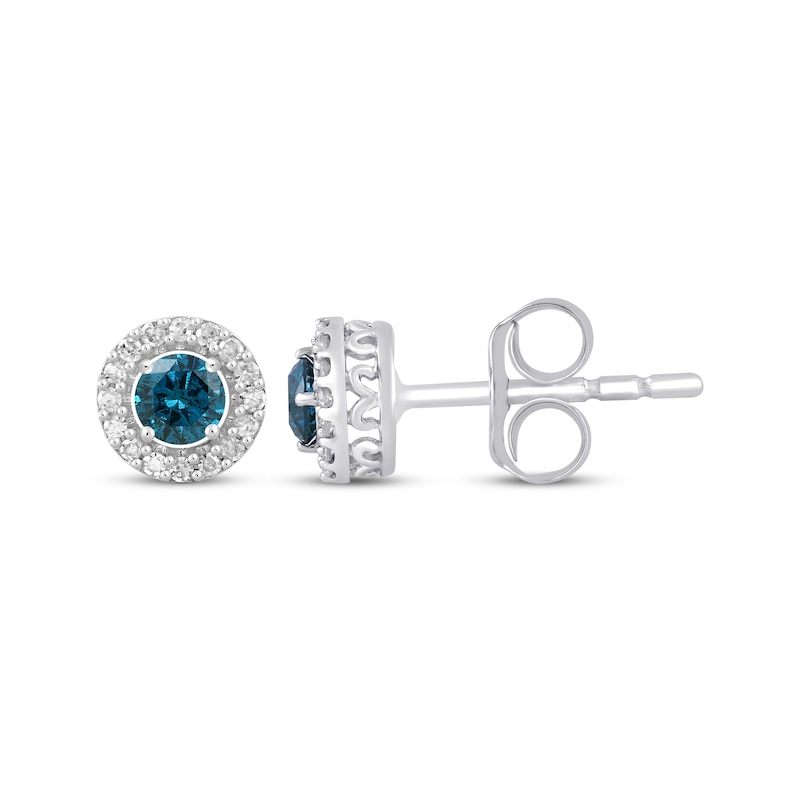 Main Image 3 of Blue & White Diamond Halo Stud Earrings 1/3 ct tw Sterling Silver