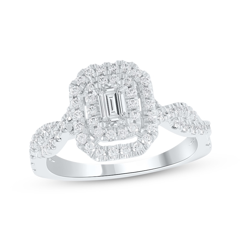 Lab-Created Diamonds by KAY Emerald-Cut Double Halo Engagement Ring 1 ct tw 14K White Gold