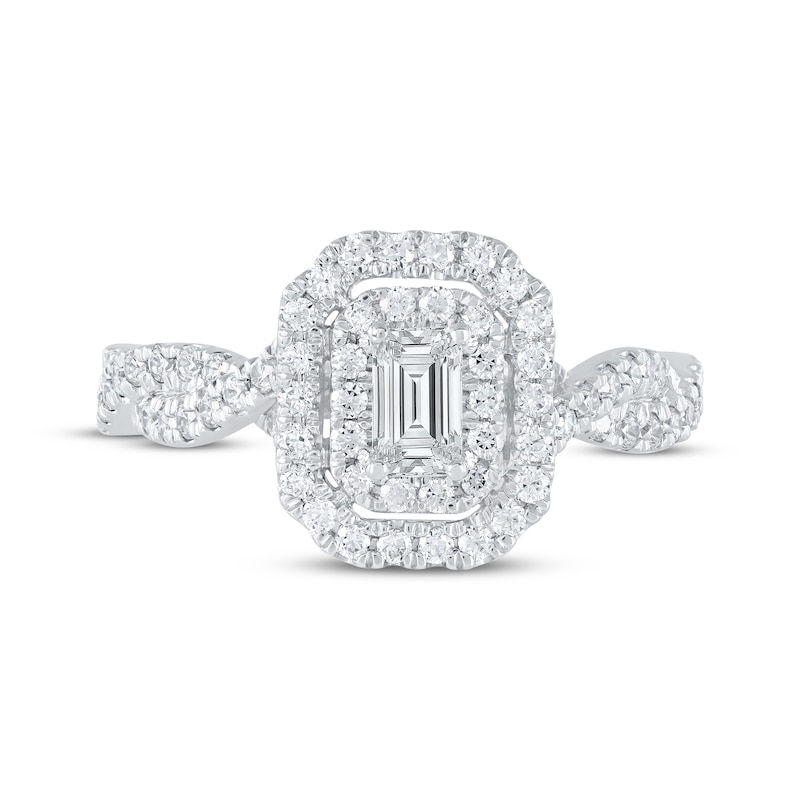 Lab-Created Diamonds by KAY Emerald-Cut Double Halo Engagement Ring 1 ct tw 14K White Gold