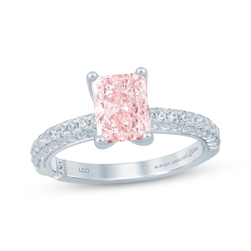 Monique Lhuillier Bliss Radiant-Cut Peach-Pink & White Lab-Grown Diamond Engagement Ring 2-1/2 ct tw 18K White Gold