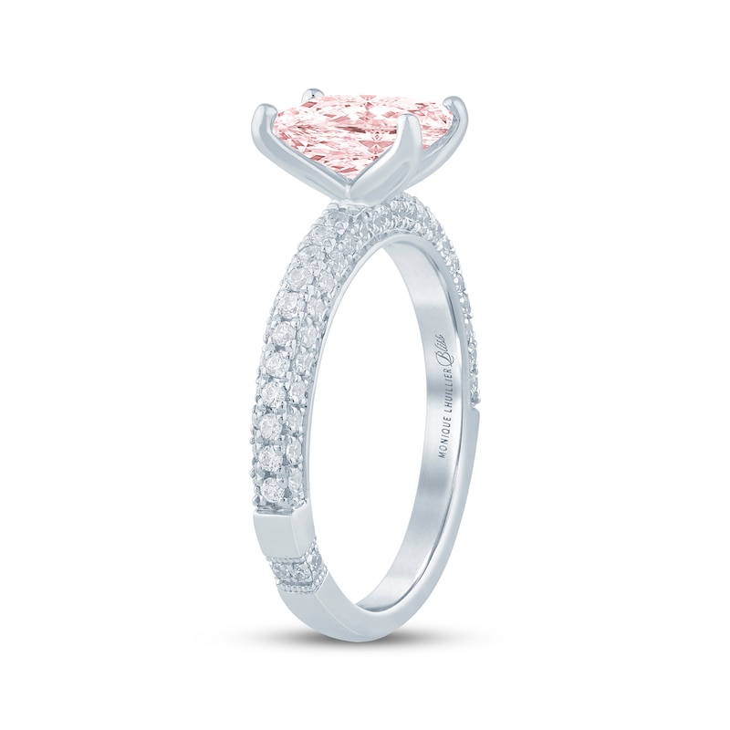 Monique Lhuillier Bliss Radiant-Cut Peach-Pink & White Lab-Created Diamond Engagement Ring 2-1/2 ct tw 18K White Gold