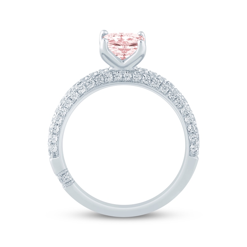 Monique Lhuillier Bliss Radiant-Cut Peach-Pink & White Lab-Created Diamond Engagement Ring 2-1/2 ct tw 18K White Gold