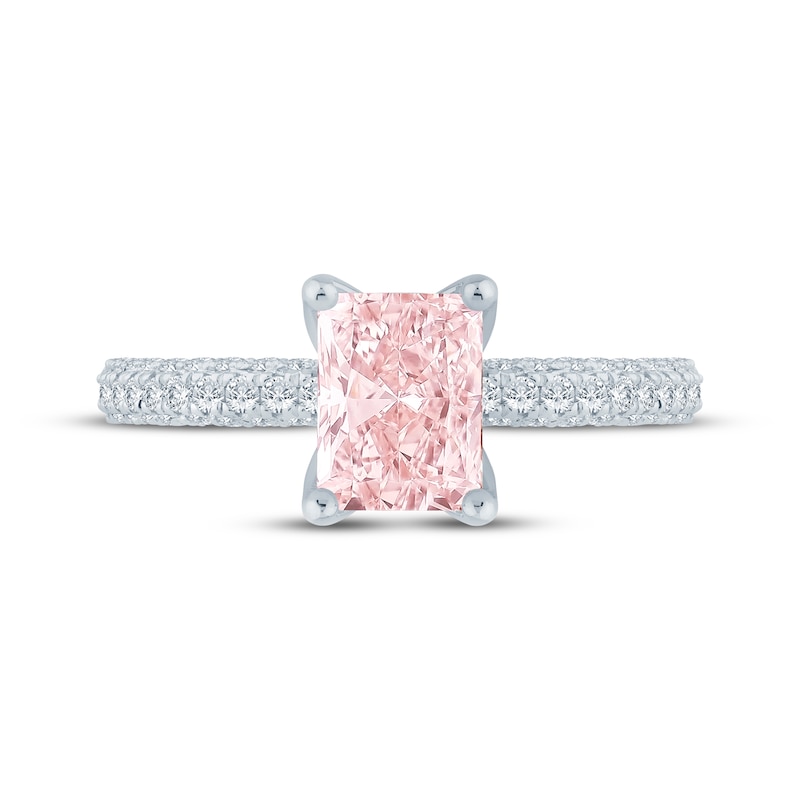 Monique Lhuillier Bliss Radiant-Cut Peach-Pink & White Lab-Grown Diamond Engagement Ring 2-1/2 ct tw 18K White Gold