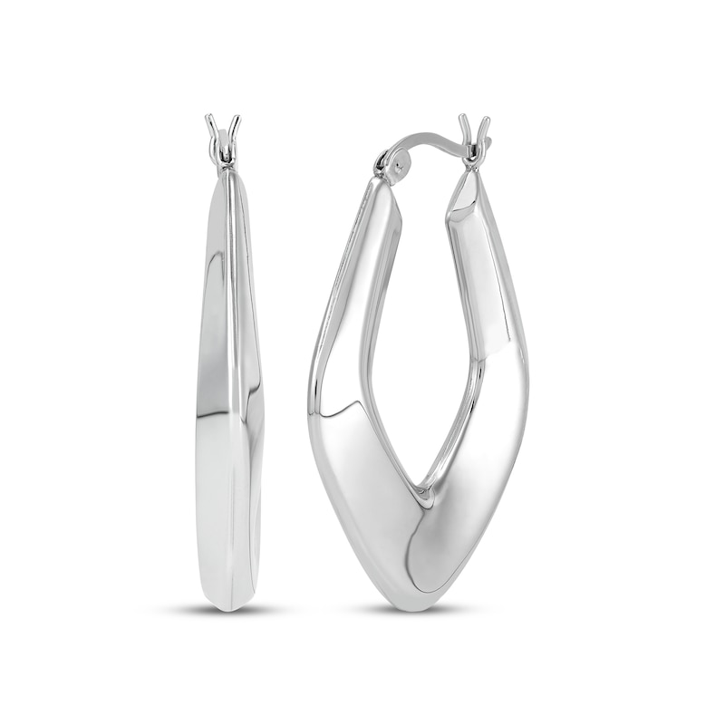 Main Image 1 of Polished Angled Puff Hoop Earrings Sterling Silver