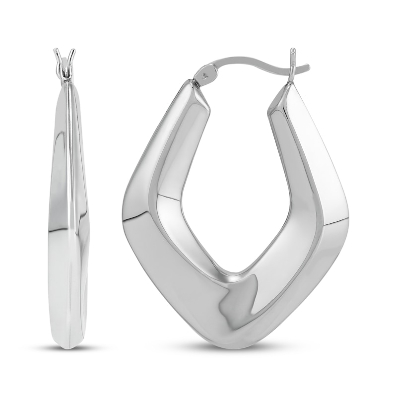 Main Image 3 of Polished Angled Puff Hoop Earrings Sterling Silver