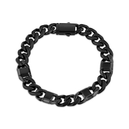 Men's Curb Chain Station Bracelet Black Ion-Plated Solid Stainless Steel 8.5&quot;