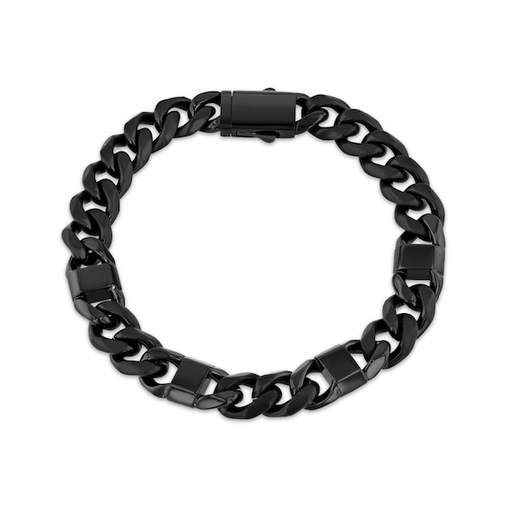 Men's Curb Chain Station Bracelet Black Ion-Plated Stainless Steel 8.5"