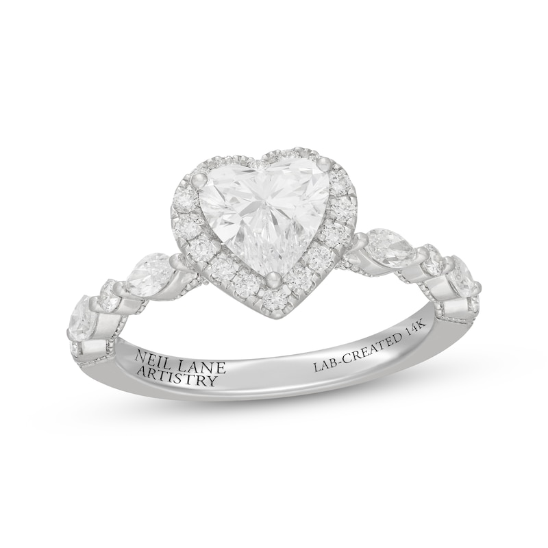 Main Image 1 of Neil Lane Artistry Heart-Shaped Lab-Grown Diamond Halo Engagement Ring 1-3/4 ct tw 14K White Gold